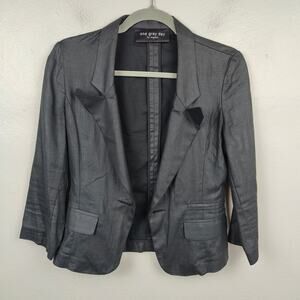 One Grey Day Open Fit Blazer Womens Medium Black Cotton Lightweight Minimalist‎